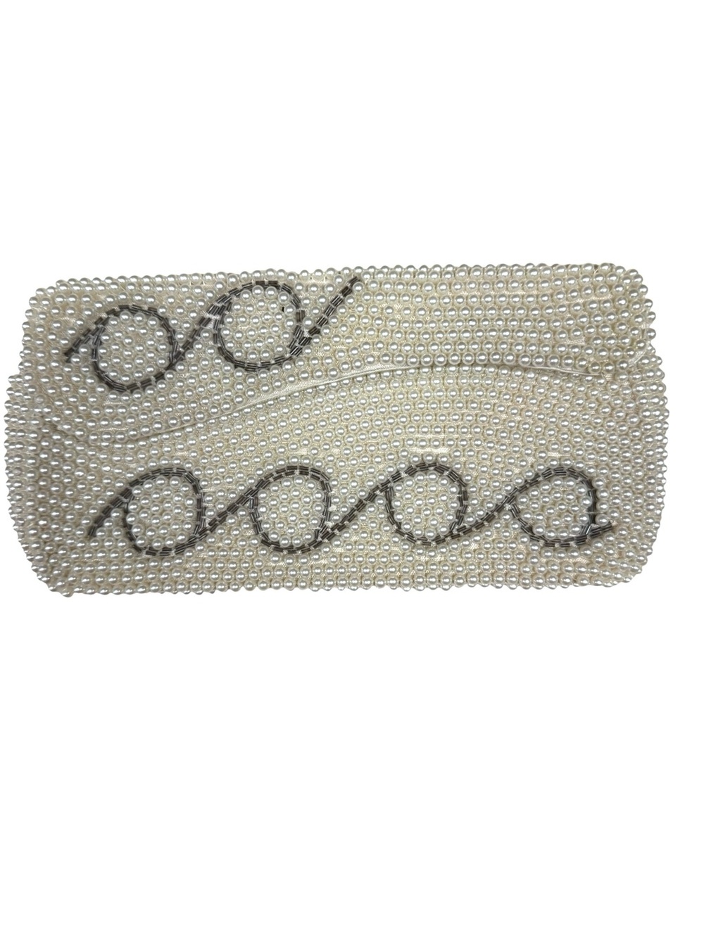 Vintage Cream Beaded Clutch Gray Swirl Detail 8.5x4”